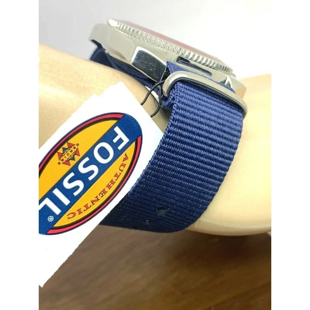 Fossil Men's Watch WB1042 Quartz Black Dial 38mm Blue Nylon Strap